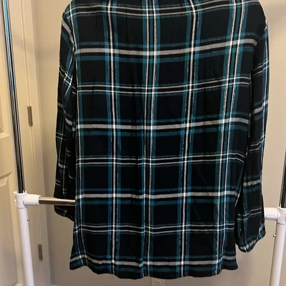 Lane Bryant Blue Metallic Plaid Popover Flannel Tunic - Picture 5 of 6